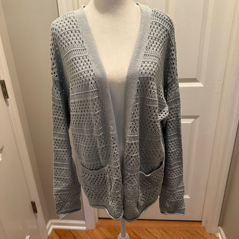 Nicole Miller Artelier Light Blue Cotton Cardigan Sweater Women's Size L